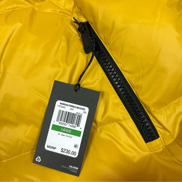 Under Armour Womens Down Puffer Full Zip Hooded Jacket Mustard Sz L 1373443-782 - Picture 16 of 16